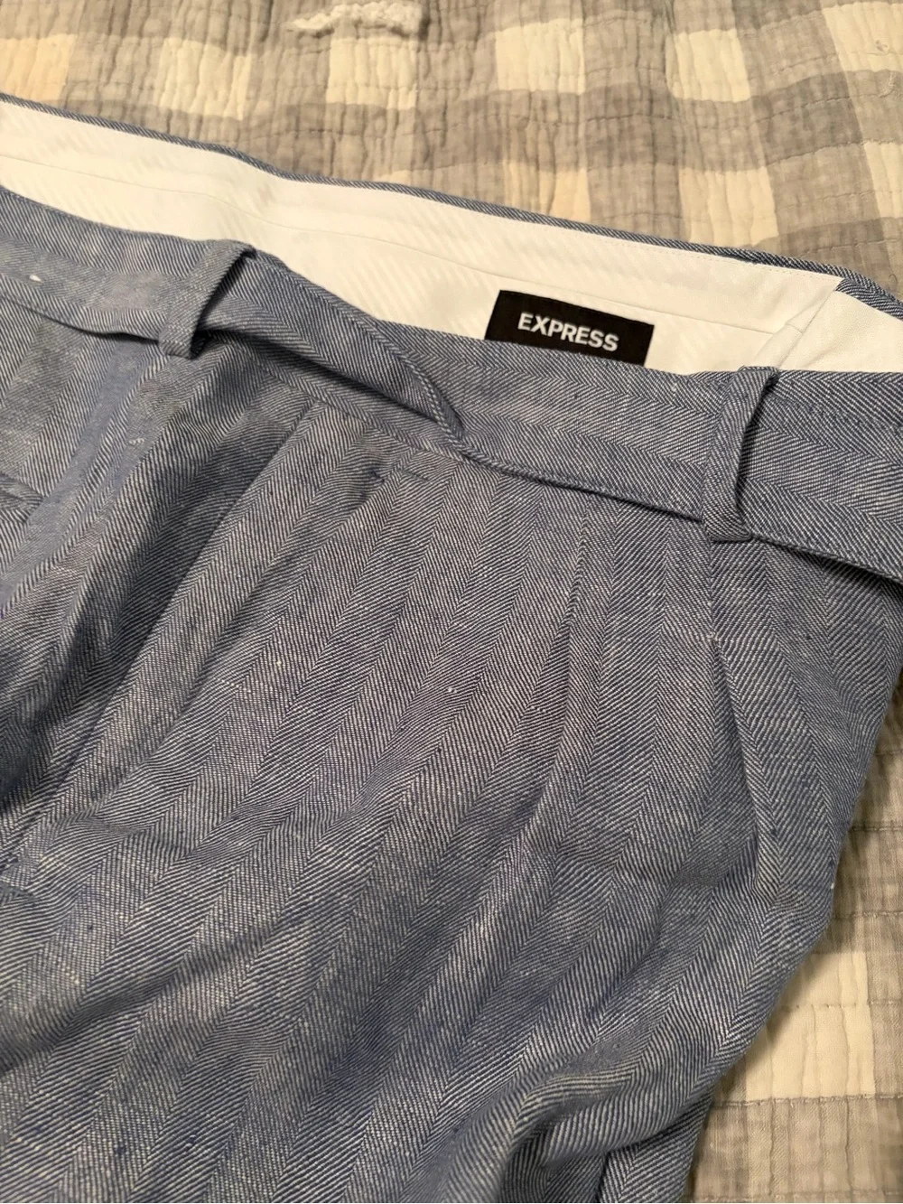Express Light Blue Linen Blend Trousers